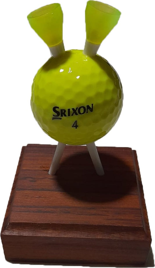 Wooden Golf Trophy – Yellow Crossed Tees & Golf Ball
